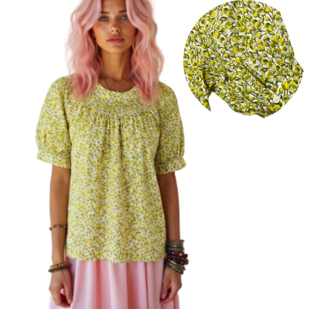 New J.Crew High-neck puff-sleeve top in Liberty® Eliza's Yellow Fabric